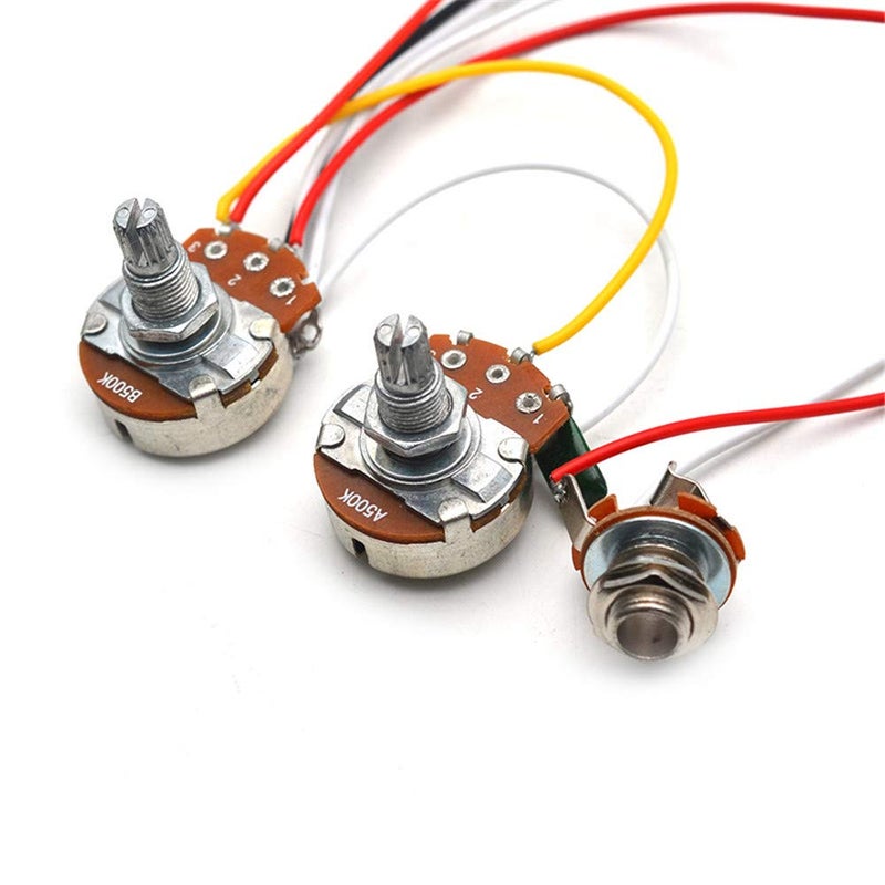 SAPHUE Guitar Wiring Harness Set Prewired 500K Big Pots 5 Way Switch Wiring Harness Kit with 6.35 Output/Black Knobs for Electric Guitar - Image 3